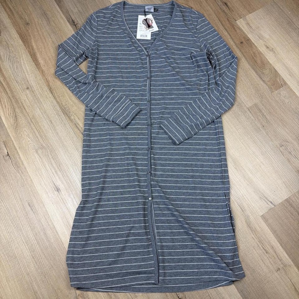 All Threads Gray White Striped Longline Cardigan Duster Sweater NWT Women Small